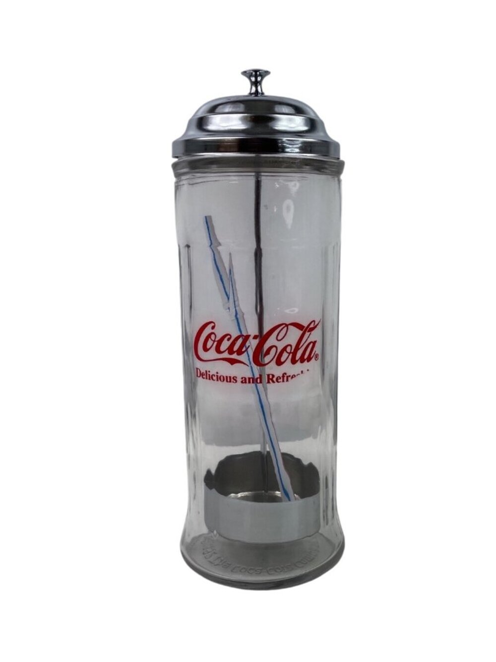 1992 Vintage Coca-Cola Straw Dispenser Diner Style Glass Holder Chrome Top Coke
